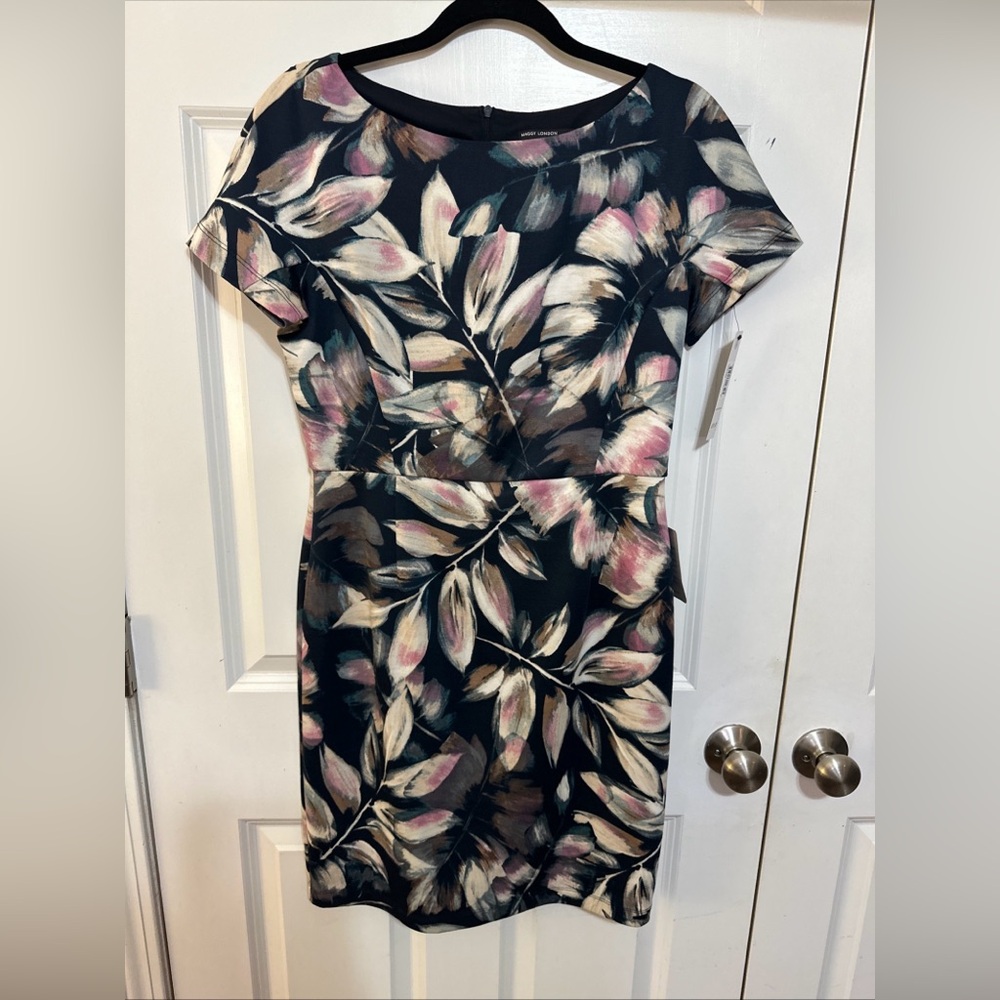 NWT Maggy London Teal and Pink Leaf Print Mini Dress
